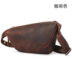 復古擦色胸包 真皮腰包 男士胸前包 休閒簡約頭層牛皮馬鞍包 大容量斜挎包潮包推薦