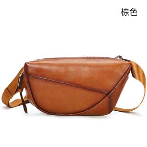 復古擦色胸包 真皮腰包 男士胸前包 休閒簡約頭層牛皮馬鞍包 大容量斜挎包潮包推薦