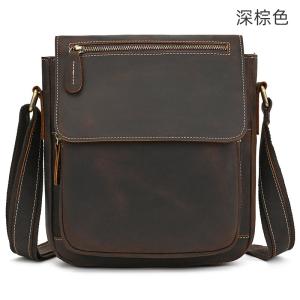 新款復古男士單肩包 瘋馬皮郵差包斜背包 真皮側背包翻蓋斜挎包 頭層牛皮旅行斜跨包推薦