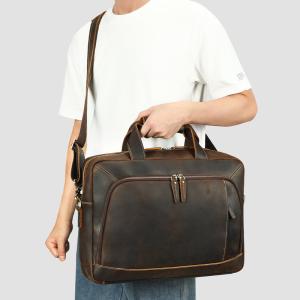 真皮大容量17吋筆電包 商務公文包 高級手工瘋馬皮手提包公事包 簡約電腦文件包男推薦