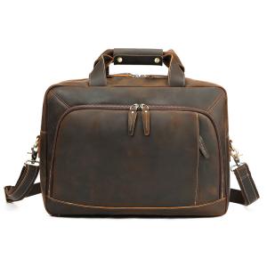 真皮大容量17吋筆電包 商務公文包 高級手工瘋馬皮手提包公事包 簡約電腦文件包男推薦