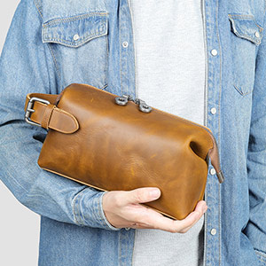 瘋馬皮洗漱化妝包 男式真皮化妝收納包旅行包 新款耐用實用頭層牛皮洗漱包推薦