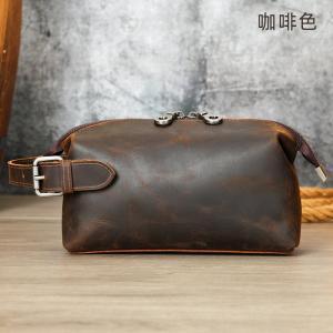 瘋馬皮洗漱化妝包 男式真皮化妝收納包旅行包 新款耐用實用頭層牛皮洗漱包推薦