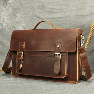 大小號男瘋馬皮復古郵差包公事包 高級感真皮手提包文件包 大容量15吋電腦包公文包斜背包推薦