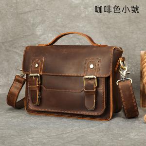 大小號男瘋馬皮復古郵差包公事包 高級感真皮手提包文件包 大容量15吋電腦包公文包斜背包推薦