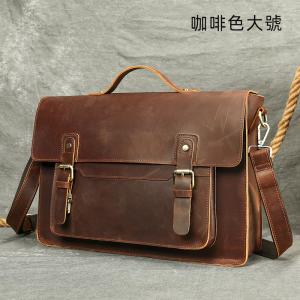 大小號男瘋馬皮復古郵差包公事包 高級感真皮手提包文件包 大容量15吋電腦包公文包斜背包推薦