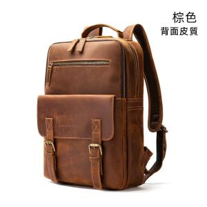 瘋馬皮歐美熱銷後背包 復古男雙肩背包 大容量電腦雙肩包 戶外旅行包出行男士真皮包包推薦