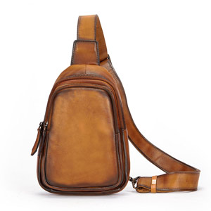 男士頭層牛皮胸包 復古擦色斜挎背包 真皮男包多功能牛皮胸前包 時尚高級感單肩包推薦