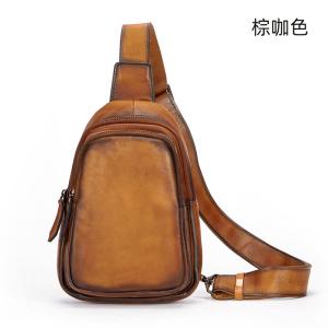 男士頭層牛皮胸包 復古擦色斜挎背包 真皮男包多功能牛皮胸前包 時尚高級感單肩包推薦
