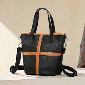 十字頭層牛皮女士單肩包 時尚百搭手提包托特包 真皮斜挎包水桶包 斜背包側背包推薦