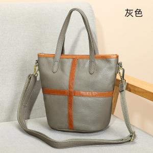 十字頭層牛皮女士單肩包 時尚百搭手提包托特包 真皮斜挎包水桶包 斜背包側背包推薦