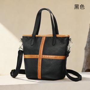 十字頭層牛皮女士單肩包 時尚百搭手提包托特包 真皮斜挎包水桶包 斜背包側背包推薦