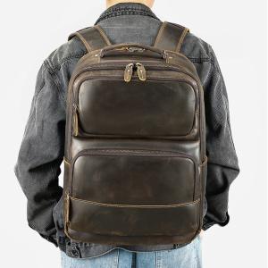 升級版復古真皮雙肩包 男士高檔瘋馬皮15吋電腦背包 戶外旅行出差頭層牛皮後背包推薦