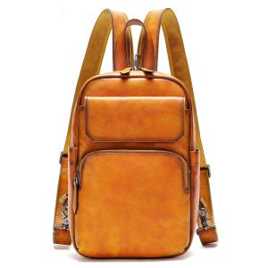 男女兩用胸包後背包 頭層牛皮復古擦色胸前包 大容量真皮雙肩背包 時尚休閒青年包包