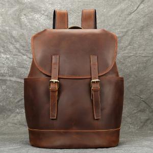 時尚瘋馬皮後背包 男款雙肩包旅行包 復古休閒真皮差旅背包 大容量16吋電腦背包推薦