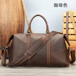 兩款材質：真皮復古瘋馬皮行李袋 男士單肩手提包旅行包 真皮斜背包差旅手袋推薦