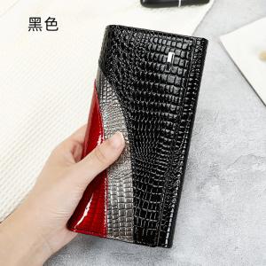 油蠟牛皮時尚拼接手拿包 復古百搭簡約長款錢包皮夾 多卡位潮時尚真皮女士錢包 新款手機包推薦