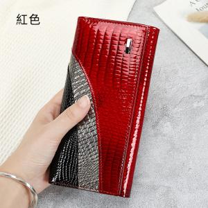 油蠟牛皮時尚拼接手拿包 復古百搭簡約長款錢包皮夾 多卡位潮時尚真皮女士錢包 新款手機包推薦