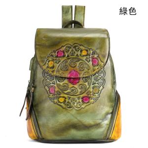 真皮民族風後背包 復古女士擦色雙肩包 新款花紋背包 頭層牛皮大容量旅行包學生書包推薦