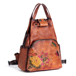 新款復古擦色頭層牛皮後背包 真皮女包 大容量雙肩包 創意壓花旅行背包 女式書包推薦