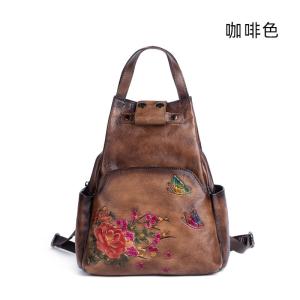 新款復古擦色頭層牛皮後背包 真皮女包 大容量雙肩包 創意壓花旅行背包 女式書包推薦