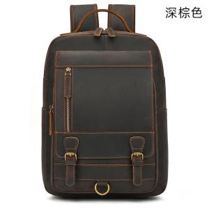 復古男士後背包 大容量翻蓋雙肩包 瘋馬皮旅行背包 頭層牛皮書包 商務15吋電腦包熱賣推薦