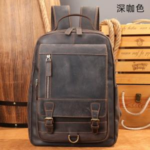 瘋馬皮雙肩包 男真皮大容量電腦背包 新款戶外男士旅行包 頭層牛皮翻蓋後背包潮包推薦