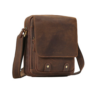 新款復古真皮單肩包 通勤百搭休閒斜挎包 多功能包蓋搭扣豎款男包 瘋馬皮斜背包推薦
