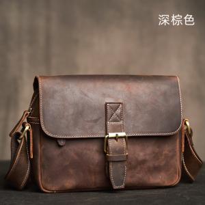 手工男士包包 瘋馬皮單肩包斜挎包 真皮休閒郵差包ipad包包 頭層牛皮男包斜背包推薦