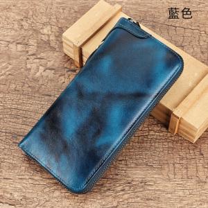 頭層牛皮復古擦色真皮手包錢夾 大容量RFID防盜刷手拿包 長款休閒男女士錢包皮夾推薦