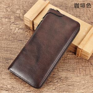 頭層牛皮復古擦色真皮手包錢夾 大容量RFID防盜刷手拿包 長款休閒男女士錢包皮夾推薦