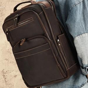 新品瘋馬皮雙肩包 男款大容量15.6吋電腦背包 真皮男包後背包 商務休閒旅行背包推薦