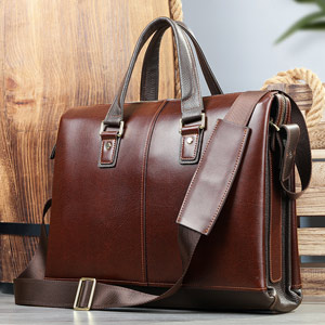 牛皮男包公文包 男士商務通勤手提包 高級感單肩斜挎包 男式公事包商務電腦包潮包