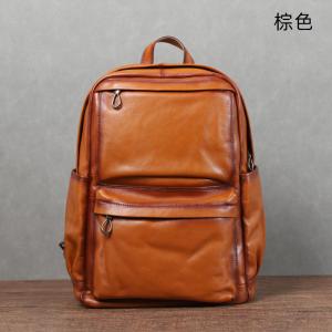 植鞣皮擦色後背包 頭層牛皮休閒旅行包 復古電腦背包 大容量真皮男士雙肩包推薦
