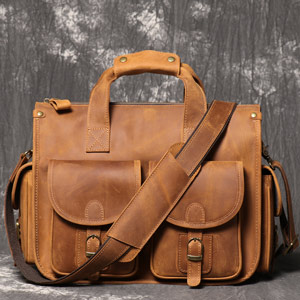 歐美復古新款男真皮手提包公事包 瘋馬皮單肩斜挎公文包 大容量頭層牛皮14吋電腦包斜背包推薦
