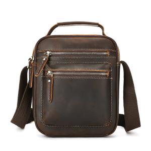 瘋馬皮時尚復古小方包 大容量休閒皮包 男款潮流真皮單肩包ipad包 新款頭層牛皮斜背包推薦