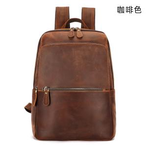 瘋馬皮男士雙肩包 大容量真皮後背包 商務差旅背包 14吋電腦背包學生書包推薦