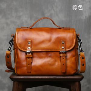 手工頭層牛皮復古植鞣皮簡約郵差包 真皮包包單肩包斜挎包 男女同款斜背包肩背包推薦