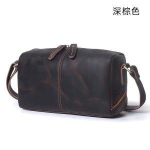 復古新款男士真皮單肩包斜背包 瘋馬皮斜挎包 大容量頭層牛皮真皮男包簡約小方包推薦
