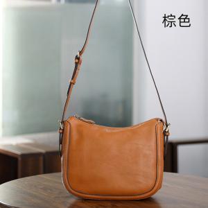 頭層植鞣牛皮郵差包 復古手工真皮女士斜背包 新款女生文藝風休閒單肩背包斜挎包推薦