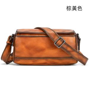 復古手工擦色植鞣牛皮斜背包 頭層牛皮男女通用斜跨包 新款側背包真皮包包 樹膏皮單肩背包推薦