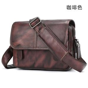 新款頭層樹膏皮單肩包 男士女士植鞣革牛皮斜跨包 復古擦色真皮休閒包斜背包郵差包推薦