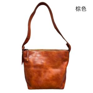 復古手工擦色頭層植鞣皮肩背包斜背包 高級質感牛皮水桶包托特包 新款真皮女包斜挎包推薦