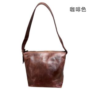 復古手工擦色頭層植鞣皮肩背包斜背包 高級質感牛皮水桶包托特包 新款真皮女包斜挎包推薦