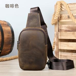 復古瘋馬皮男士單肩背包 頭層牛皮胸包 戶外胸前斜挎包 新款時尚旅行真皮斜背包推薦