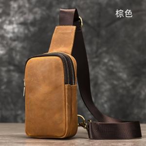 復古瘋馬皮男士單肩背包 頭層牛皮胸包 戶外胸前斜挎包 新款時尚旅行真皮斜背包推薦
