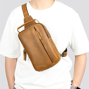 復古瘋馬皮男士胸包 真皮單肩旅行斜挎包 戶外休閑背包 新品男士斜背包胸前包推薦