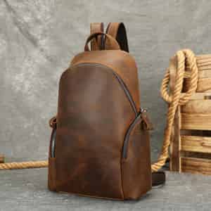 一包兩用 男士後背包 瘋馬皮胸包 新款真皮雙肩包 頭層牛皮肩背包休閑背包胸前包推薦