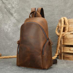 一包兩用 男士後背包 瘋馬皮胸包 新款真皮雙肩包 頭層牛皮肩背包休閑背包胸前包推薦