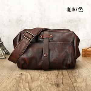 復古擦色斜背包 瘋馬皮男士單肩背包側背包 頭層牛皮郵差包 真皮休閑肩背包推薦